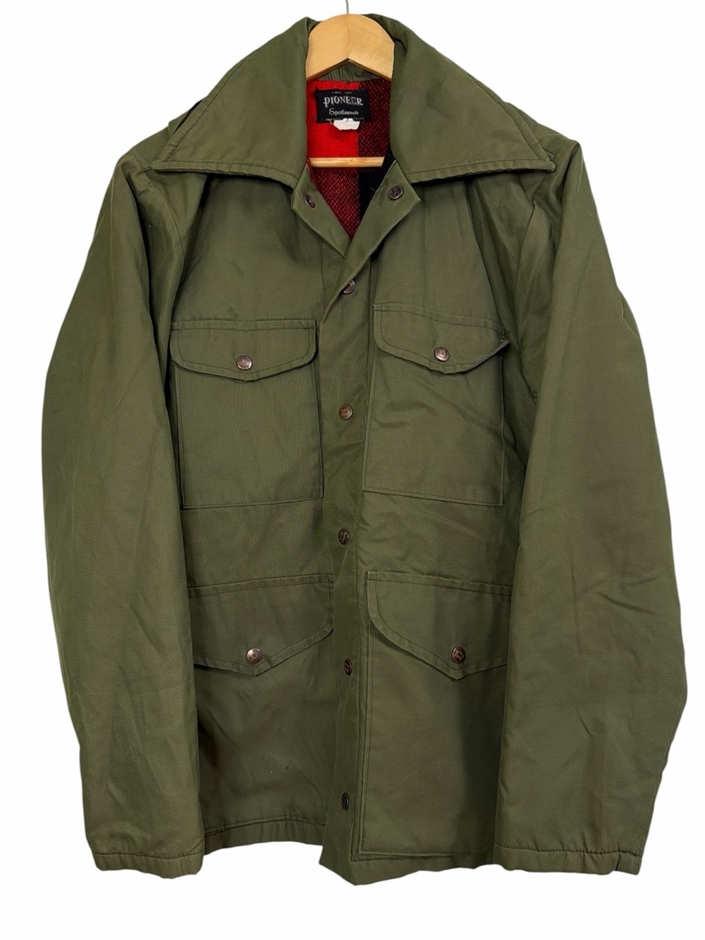 Vintage Pioneer Sportswear Olive Field Jacket Buffalo Plaid Lining M